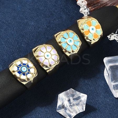 Brass Enamel Cuff Rings for Women RJEW-L113-032G-1