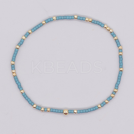 Bohemian Style Rainbow Glass & Brass Beaded Handmade Fashion Women's Bracelet QD2599-12-1