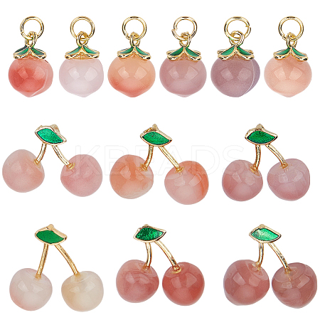 12Pcs 2 Styles Natural Agate Peach and Cherry Pendants G-OC0005-92-1