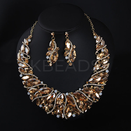Alloy Rhinestone Pendant Necklaces & Teardrop Stud Dangle Earring Sets for Women WG99E9F-04-1