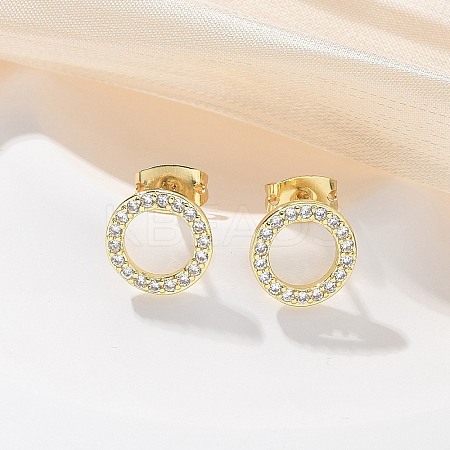Brass Micro Pave Clear Cubic Zirconia Stud Earrings EJEW-M076-01G-01-1
