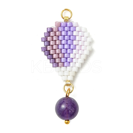 304 Stainless Steel & Glass Cylinder Seed Beads & Glass Pendnats PALLOY-MZ01446-01-1