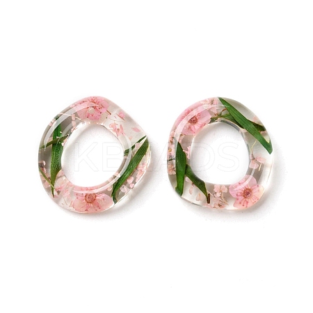 Inner Dried Flower Transparent Resin Ring Pendants LS-RESI-A043-07C-1