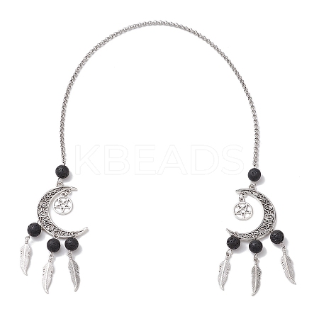 Moon with Feather Alloy Pendant Decorations HJEW-JM02298-01-1