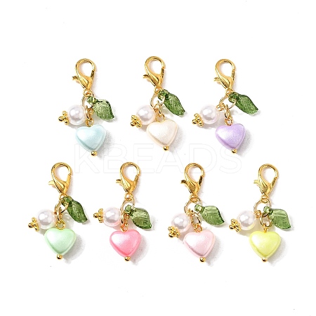 Heart Imitation Pearl Acrylic Pendant Decorations HJEW-JM03455-S-1