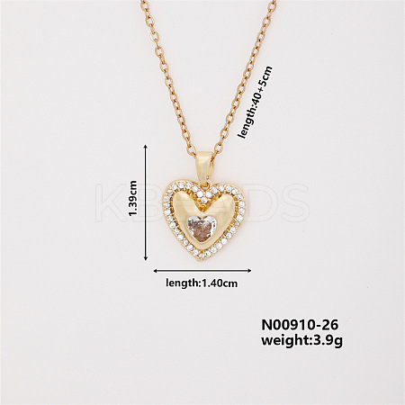 Vintage Heart-shaped Brass Micro Pave Clear Cubic Zirconia Pendant Necklaces FH1361-2-1