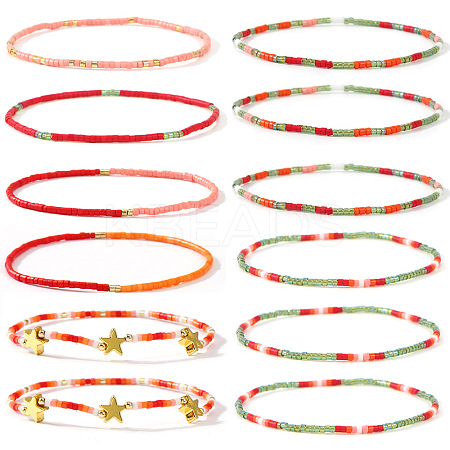 12Pcs Christmas Glass Seed Bead Stretch Bracelet Set ZO6526-3-1