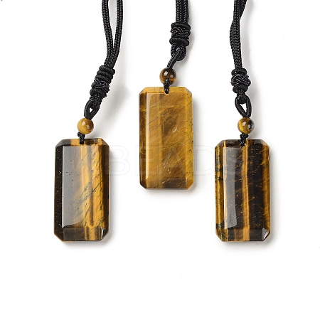 Natural Tiger Eye Rectangle Pendant Necklace with Nylon Cord for Women NJEW-C001-01B-02-1