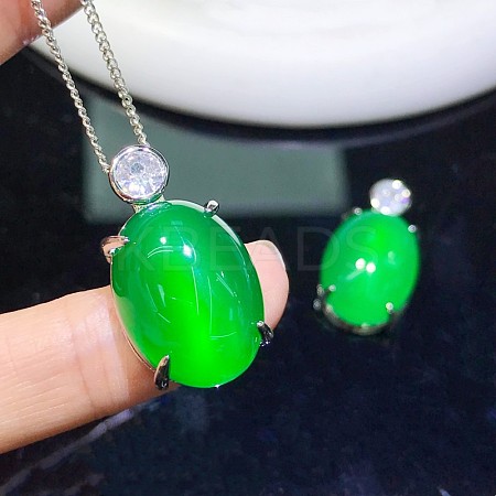 Dyed Natural Green Chalcedony Pendants G-S001-04P-1