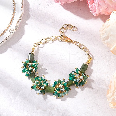 Natural Fire Crackle Agate & Canadian Jade Beads Link Bracelets BJEW-JB12164-02-1