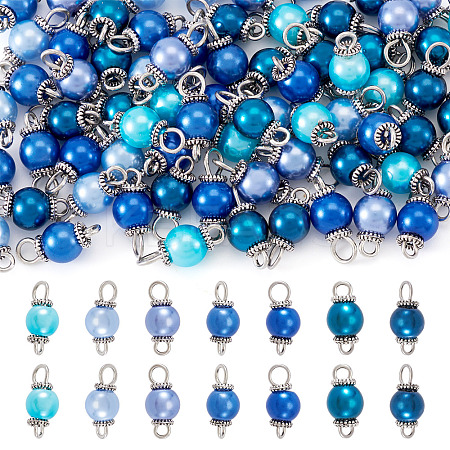 70Pcs 7 Colors Glass Pearl Round Connector Charms PALLOY-TA00265-1
