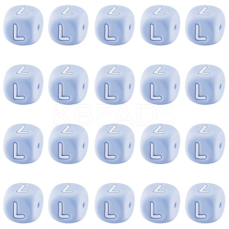 20Pcs Blue Cube Letter Silicone Beads 12x12x12mm Square Dice Alphabet Beads with 2mm Hole Spacer Loose Letter Beads for Bracelet Necklace Jewelry Making JX434L-1