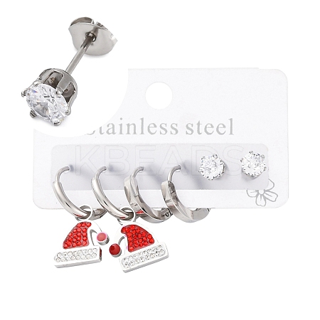 3 Pairs 3 Styles Christmas 304 Stainless Steel Hoop & Studs Earrings Set for Women EJEW-K279-11A-P-1