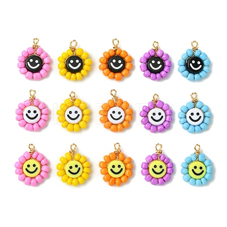 15 Pcs Acrylic Glass Seed Beaded Pendants PALLOY-MZ00294-1
