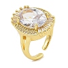 Oval Rack Plating Brass Micro Pave Cubic Zirconia Open Cuff Rings for Women RJEW-S392-01G-B-1