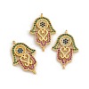 Rack Plating Brass Micro Pave Cubic Zirconia Religion Hamsa Hand Connector Charms KK-C074-55G-1