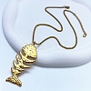 304 Stainless Steel Fish Bone Shaped Pendant Box Chain Necklaces for Women NJEW-L467-01G-2