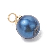 Baking Paint Pearlized Glass Pearl Round Charms with Brass Bails PALLOY-JF04897-4