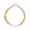 Natural Pearl Rice and Natural Amber Chip Beaded Necklaces NJEW-JN05883-4