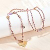 304 Stainless Steel Textured Heart Pendant Cotton Cord Adjustable Necklaces NJEW-C093-01G-1