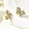 Brass Clear Cubic Zirconia Butterfly Stud Earrings EJEW-L261-029A-G-3