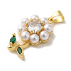 Flower Rack Plating Brass Clear Glass Pendants KK-U027-30G-2