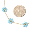 2Pcs 2 Colors Brass & Faceted Round Glass Beaded Flower Link Chain Necklaces NJEW-JN05296-3