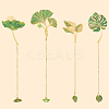 4Pcs 4 Styles Brass Leaf Pendant Bookmarks with Chain AJEW-CP0006-79-6
