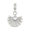 Brass Clear Cubic Zirconia Fan European Dangle Charms KK-Z090-05P-1