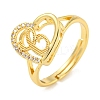 Heart with Letter Rack Plating Brass Micro Pave Cubic Zirconia Adjustable Rings for Women RJEW-I105-06G-C-1