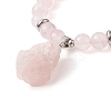 Round Natural Rose Quartz Beaded Stretch Bracelet with Nuggets Charms for Women BJEW-JB09316-02-4