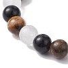 Natural Yellow Tiger Eye & Selenite & Eyeless Obsidian Round Beaded Stretch Bracelets BJEW-JB10114-03-3