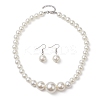 Round ABS Plastic Imitation Pearl Beads Necklace and Dangle Earring Sets for Women SJEW-JS01305-1