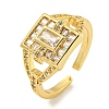 Rack Plating Brass Micro Pave Cubic Zirconia Rectangle Open Cuff Ring for Women RJEW-C082-05G-1