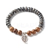 Reiki Natural Labradorite & Wenge Wood Beads Stretch Bracelet BJEW-JB06896-02-1