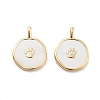 Flat Round with Paw Print Pattern Rack Plating Brass Enamel Pendants KK-G512-12G-1