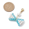 Bowknot Shell Pearl & Glass Pendants Decorations HJEW-TA00218-3