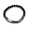 Natural Black Agate(Dyed) & Mixed Stone Beads Stretch Bracelets BJEW-JB04219-2