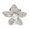 Flower Alloy Open Cuff Rings for Women RJEW-U028-01P-3