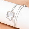 304 Stainless Steel Pave Natural White Shell Cute Cat Shaped Pendant Necklaces for Women NJEW-F339-01P-5