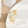 Rack Plating Bowknot Brass Micro Pave Clear Cubic Zirconia Cuff Rings for Women RJEW-M028-62G-1
