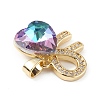Real 18K Gold Plated Rack Plating Brass Micro Pave Clear Cubic Zirconia Pendants KK-C015-26G-14-2