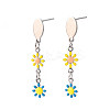 Flower Enamel Long Dangle Stud Earrings EJEW-N049-03A-2