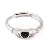 Hand with Heart Natural Dyed & Heated Black Agate Agate Adjustable Rings RJEW-Q817-06P-03-2