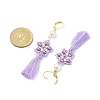 Glass Pearl Beaded Star with Tassel Dangle Leverback Earrings EJEW-MZ00054-5