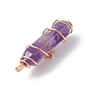 Natural Amethyst Copper Wire Wrapped Pointed Pendants PALLOY-JF02535-02-4