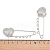 Hammered Heart 304 Stainless Steel Safety Pins Brooch Findings SA-CBA098D-15D-P05-3
