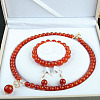 Natural Carnelian Round Beaded Necklaces & Beaded Bracelets & Dangle Earrings Sets WGE6446-12-1