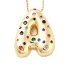 Brass Micro Pave Cubic Zirconia Letter Pendant Necklaces KK-Z069-01G-A-1
