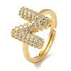 Rack Plating Letter Brass Micro Pave Clear Cubic Zirconia Adjustable Rings for Women KK-S391-03G-N-2